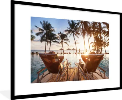 Produktbild von MuchoWow® MuchoWow® Gerahmtes Poster Strand - Meer - Palme 90x60 cm - Poster mit zchwarzem Bilderrahmen - Wanddekoration - Fotos