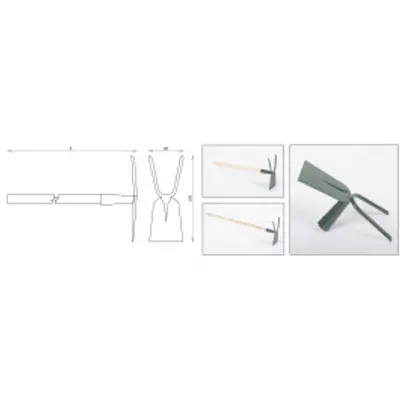 Produktbild von Flache Hacke mit zwei Zinken, 200 mm breit, mit 55 cm langem Stiel
