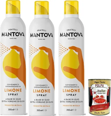 Produktbild von SPRAYLEGGERO Natives Olivenöl Extra Aromatisiert mit Zitrone 3x 200 ml - durch die Praktische Sprühflasche Können Sie bis zu 90% des Öls Einsparen + Italian Gourmet polpa 400g