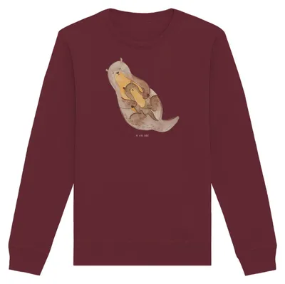 Produktbild von Mr. & Mrs. Panda Organic Pullover Otter Kind Größe S - Burgundy - Geschenk, Pulli, Mutter, Baumwoll Sweatshirt, Mama, Baby, Familie, Bio, Seeotter, Sweater