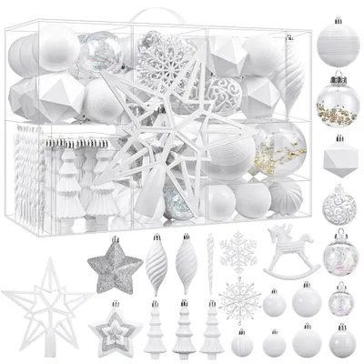 100 unzerbrechliche Weihnachtskugeln, weiß, Kunststoff, rund