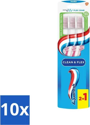 Image de Aquafresh Brosse à dents Clean & Flex Hard 3 pièces - Pack avantage - 10 pièces