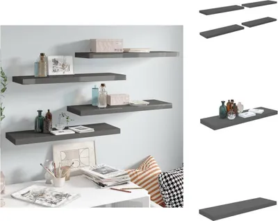 Immagine prodotto di vidaXL Mensole galleggianti 4 pz. Grigio lucido 80x23,5x3,8 cm MDF - Mensole a muro