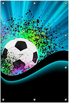 Produktbild von Wallario Outdoor-Poster für Garten oder Balkon, Motiv Fußball - Design Wellen und Regenbogen in blau, in ca. 80 x 120 cm