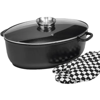 Produktbild von Karl Krüger 23038D Aluguss-Gansbräter Delta - 38 x 26 x 13 cm - mit Glasdeckel und 1 Paar Handschuhe