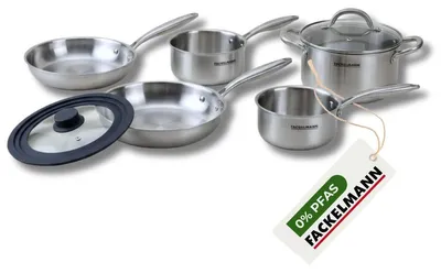Image de Batterie de cuisine avec 2 casseroles 16/18 cm et 1 faitout 20 cm avec 2 poêles 24/26 cm et 1 ustensiles de cuisine Fackelmann Vita3