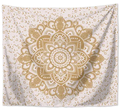 Produktbild von Wandbehang Mandala indisch 150 x 125 cm Weiß Gold Polyester Wandtuch Wandteppich Tapisserie