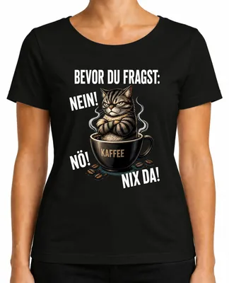 Obrázek produktu pro Tričko s potiskem "Ne, ne, nic, káva, kočka", černé barvy, velikost 3XL