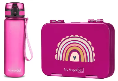 Produktbild von Len Brotdosen-Set Lila Regenbogen mit 500ml Flasche Lila, auslaufsicher, für Schule & Kindergarten