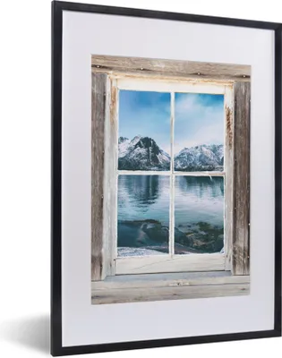 Produktbild von MuchoWow® Gerahmtes Poster Aussicht - Berg - Wasser 30x40 cm - Poster mit Schwarzem Bilderrahmen Wandposter Rahmen Foto Bilder - Wandposter Schlafzimmer