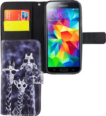 Immagine prodotto di Custodia per cellulare, modello compatibile con Samsung Galaxy S5 / S5 Neo, con motivo di tre giraffe