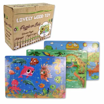 Produktbild von 3 Stück 60 Teile Puzzle aus Holz für Kinder