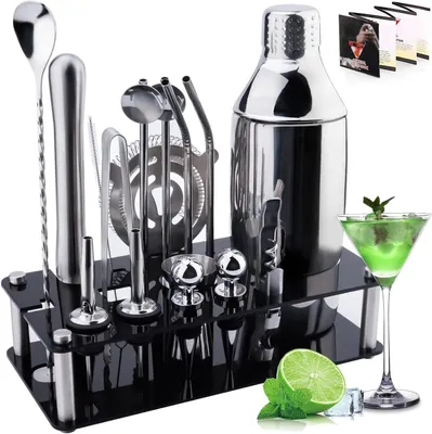 Image de Ensemble de cocktails - 18 pièces - Shaker à cocktails - Accessoires de bar en acier inoxydable - Set de mixage - Accessoires de bar professionnels - Ustensiles - Pour les fêtes