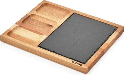 Image de Schäfer Plateau de service en bois de bambou 30 x 25 x 1,8 cm avec 3 compartiments Planche Assiette à steak Planche à steak Planche à déjeuner