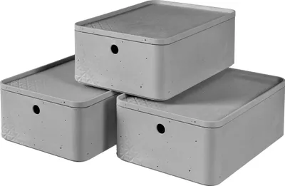 Produktbild von 3-er Set BETON Box M mit Deckel hellgrau