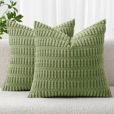 Produktbild von Kissenbezüge 2er Set 45x45 cm Kordsamt Grün Dekokissen Sofakissen