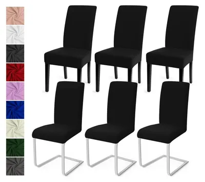 Produktbild von Stuhlhussen 6er Set Stretch Universal Waschbar Schwarz Polyester Elasthan