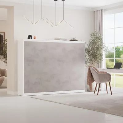 Produktbild von Schrankbett Klappbett Weiss/Beton 140 Horizontal