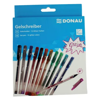 Obrázek produktu pro DONAU 5110100-99 Gelové pero - 12 barev se třpytkami, pouzdro
