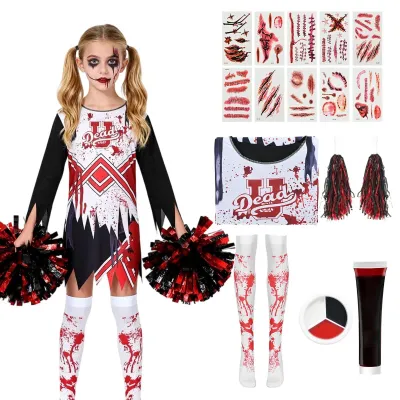 Produktbild von Solidchoice – Zombie-Cheerleader-Kostüm für Kinder mit Pompons