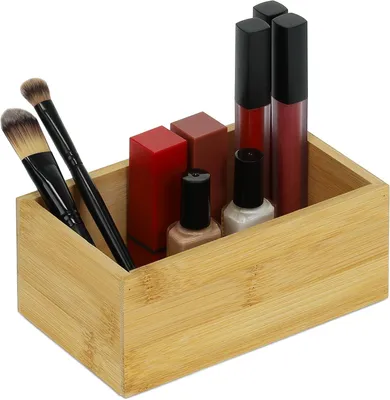 Produktbild von Bambus-Organizer – 6,5 x 16,5 x 10 cm – Aufbewahrungsbox für Küche und Büro – Vielseitige Aufbewahrungsbox – Natürliches Design