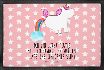 Produktbild von Mr. & Mrs. Panda fußmatte Einhorn Pupsen 50 x 75 cm - Rot Pastell - Geschenk, Glitzer, Unicorn, Outdoor-Matte, Schmutzfangteppich, Türmatte, Spaß, Regenbogen, Lustig