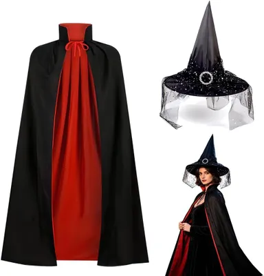 Immagine prodotto di Cappuccio da vampiro con cappello da strega, 80 cm, costume per adulti, Halloween