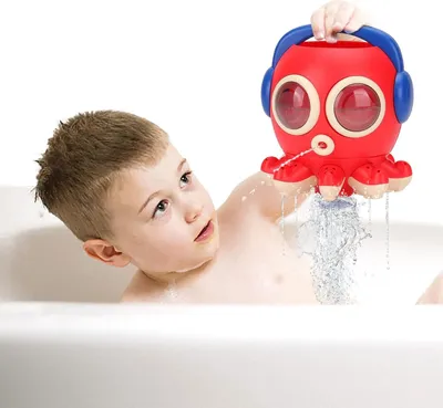Produktbild von Baby-Badespielzeug, Roter Oktopus mit rotierender Fontäne