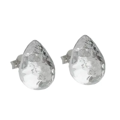 Produktbild von Ohrstecker Ohrring 14mm Tropfen kristall-silber-verspiegelt gehämmert Kunststoff silber 14x10mm