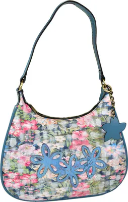 Produktbild von Laura Vita Damen Schultertasche 4735 Umhängetasche Blumenapplikation, Farbe:Blau