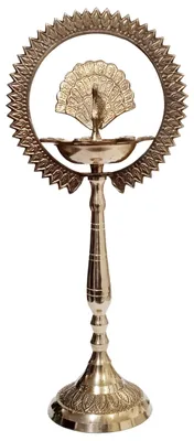 Indische Öllampe Pfauendesign Messing, 36,8 cm