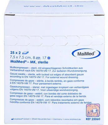 Produktbild von MaiMed Mullkompressen steril 8- lagig 50 Stück 7,5 cm x 7,5 cm