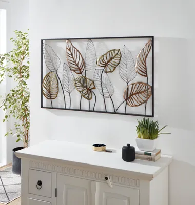 Produktbild von 3D Wandbild Blätter Metall 99x56cm – Wanddeko