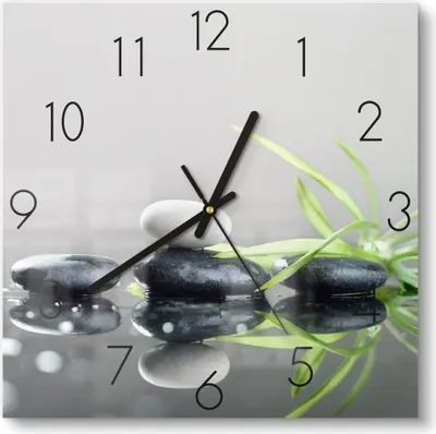 Produktbild von DEQORI Glasuhr 30x30 cm Zahlen 'Naturstein Arrangement' Wanduhr Glas Uhr Design leise
