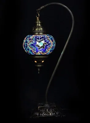 Produktbild von Türkische Tischlampe mit 13 cm blauem Mosaikglas – Orientalische Lampe für stimmungsvolles Ambiente