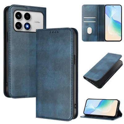 Produktbild von Handyhülle für Xiaomi Poco F8 Pro/Redmi K90, Vintage Leder RFID Schutz Kartenfach Standfunktion Magnetische Klapphülle Blau