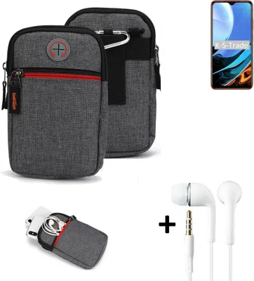 Produktbild von K-S-Trade Gürteltaasche + Kopfhörer kompatibel mit Xiaomi Redmi 9T Handy Tasche Holster Schutz Hülle Handy Hülle grau Zusatzfächer 1x