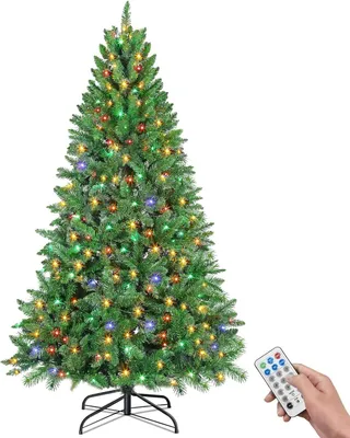 Image de Arbre de Noël artificiel avec 300 lumières LED multicolores, 180 cm, couleur verte