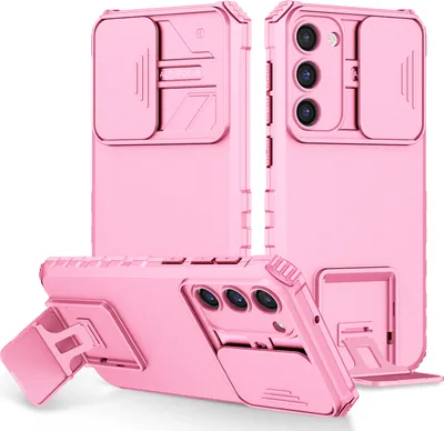 Produktbild von Galaxy S23 Hülle, Dual Layer Ständer Schutzhülle mit Schiebe Kamera Schutz für Samsung Galaxy S23 Pink