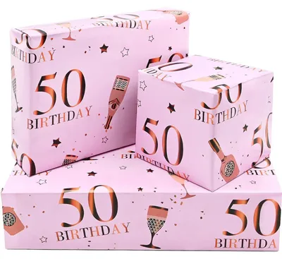Immagine prodotto di Carta da regalo per il 50° compleanno, color rosa oro, dimensioni 50 x 70 cm, confezione da 5 fogli