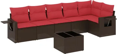 Produktbild von vidaXL 7-teiliges Gartensofa-Set mit Kissen, braun, Polyrattan