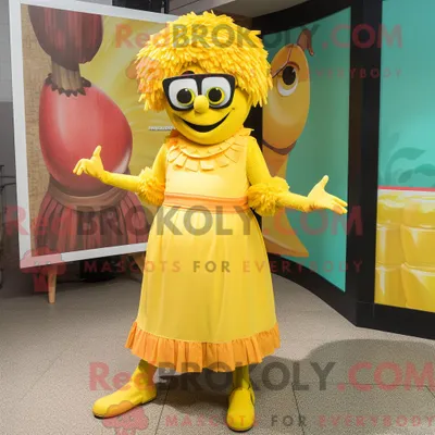 Produktbild von Gelbes REDBROKOLY Jambalaya-Maskottchenkostüm mit Midikleid und Brille