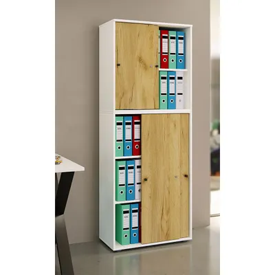 Produktbild von VCM Büroschrank mit 5 Fächern | moderner Aktenschrank mit Schiebetüren und Schloss | Maße ca. B. 70 x H. 184 x T. 37 cm – Lona 5-Fach abschließbar