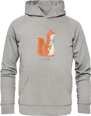 Produktbild von Mr. & Mrs. Panda Organic Hoodie Eichhörnchen Blume Größe M - Heather Grey - Geschenk, Eichhorn, Gute Laune, Kapuzenpullover, Spruch Positiv, Pullover, Kapuzenpulli, Spaß