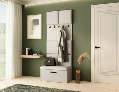 Produktbild von Garderobe MARGARET I , Farbe: Kaschmir + Hellbeige, mit gepolsterten Paneelen und Kleiderhaken