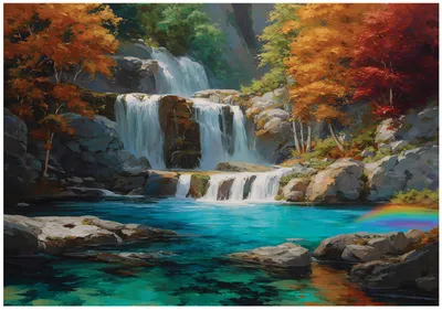 Produktbild von Fototapete Wasserfall Wald Landschaft - 350x250 cm - Vliestapete Wohnzimmer Schlafzimmer - Vlies Fototapete Blau - 16620VX7