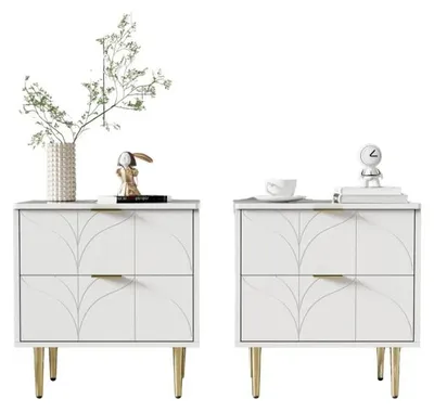 Image de Tables de chevet, lot de 2 - Commode pour chambre à coucher avec tiroirs silencieux - 50 x 40 x 58 cm - Blanc
