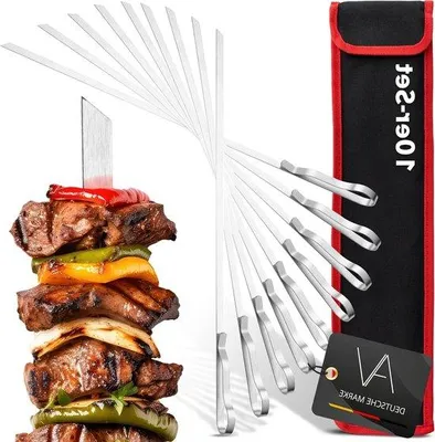 Produktbild von Famanu Grillspieße aus Edelstahl - 10 Stück - 43 cm - Für Fleisch und Gemüse