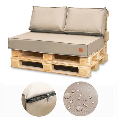 Produktbild von Palettenkissen 120 x 80 Set für Palettenmöbel Wasserdicht Europaletten Sitzkissen EU Palettensofa komplett besteht aus 3 Teilen in Farbe: beige