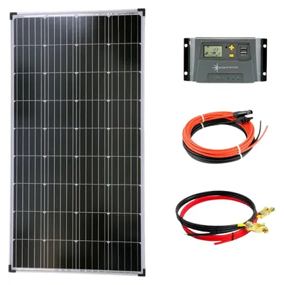 Imagen del producto de Kit de paneles solares - Sistema de energía - Generación de electricidad propia - Kit monocrstalino completo - 130 vatios - Negro